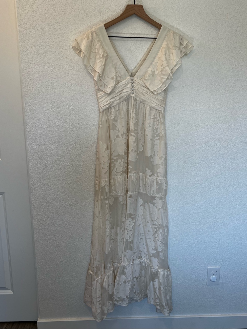 Rachel Zoe Violet in Ecru Floral Ruffled Fil Coupé Cotton & Silk Blend Gown- 4 - Picture 10 of 13